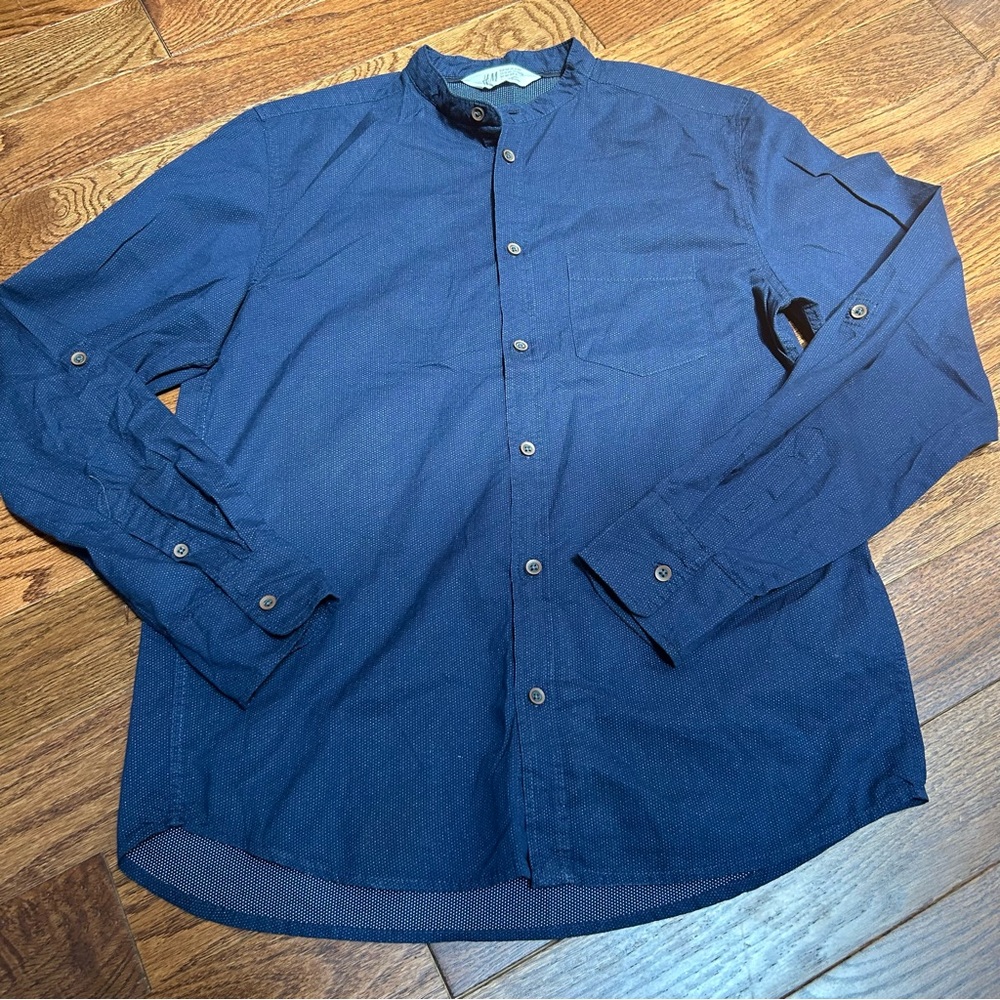 *CLEARANCE* H&M Band Collar Blue Button Down Boys size 13-14